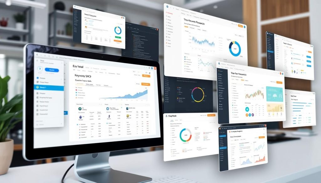 Collection of SEO tools useful for freelancers on a computer screen Collection of SEO tools useful for freelancers on a computer screen