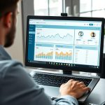 Freelancer for SEO working on laptop with SEO analytics dashboard
