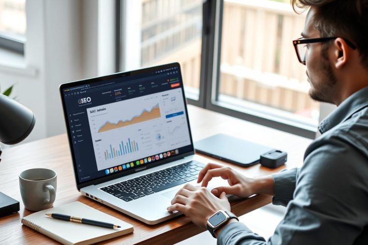 Freelancer working on SEO for their business to attract high-paying clients