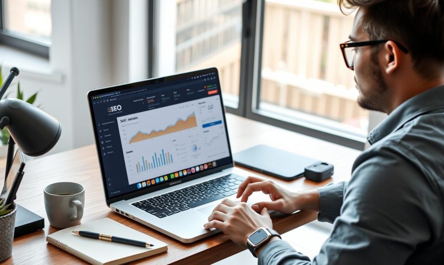 Freelancer working on SEO for their business to attract high-paying clients