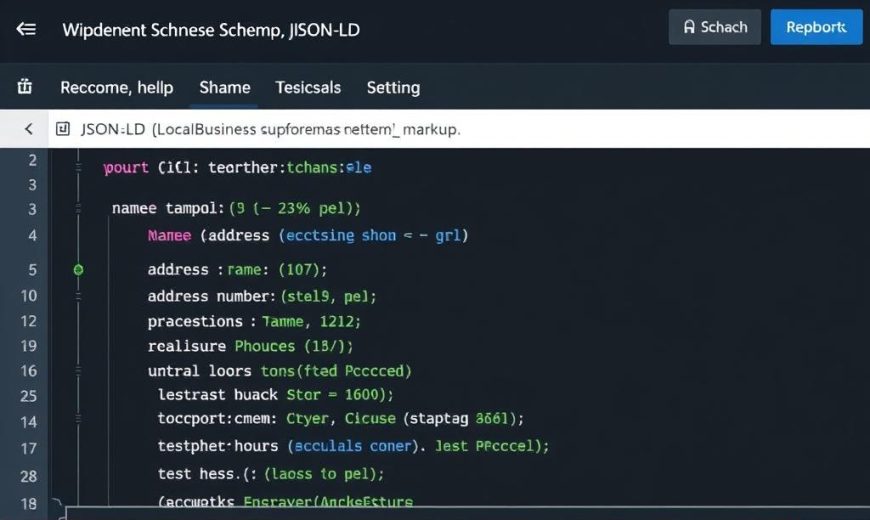 Local business schema markup implementation showing JSON-LD code