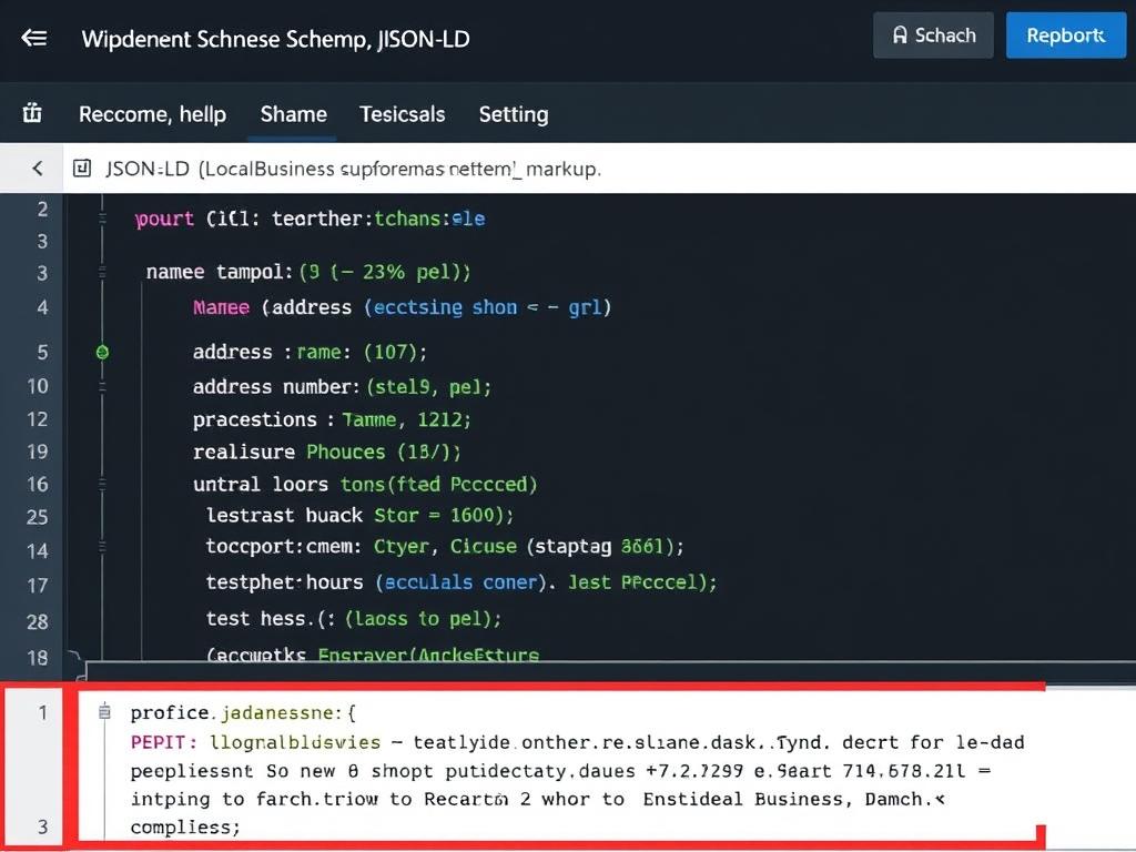 Local business schema markup implementation showing JSON-LD code